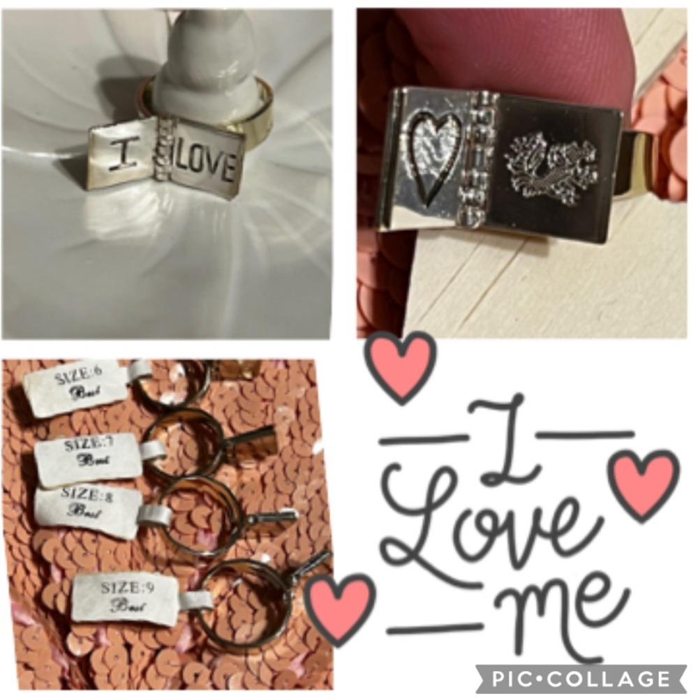 New Vintage Sterling Silver Plated “ I LOVE ❤️” Etched 4 - Page Book Ring Gift